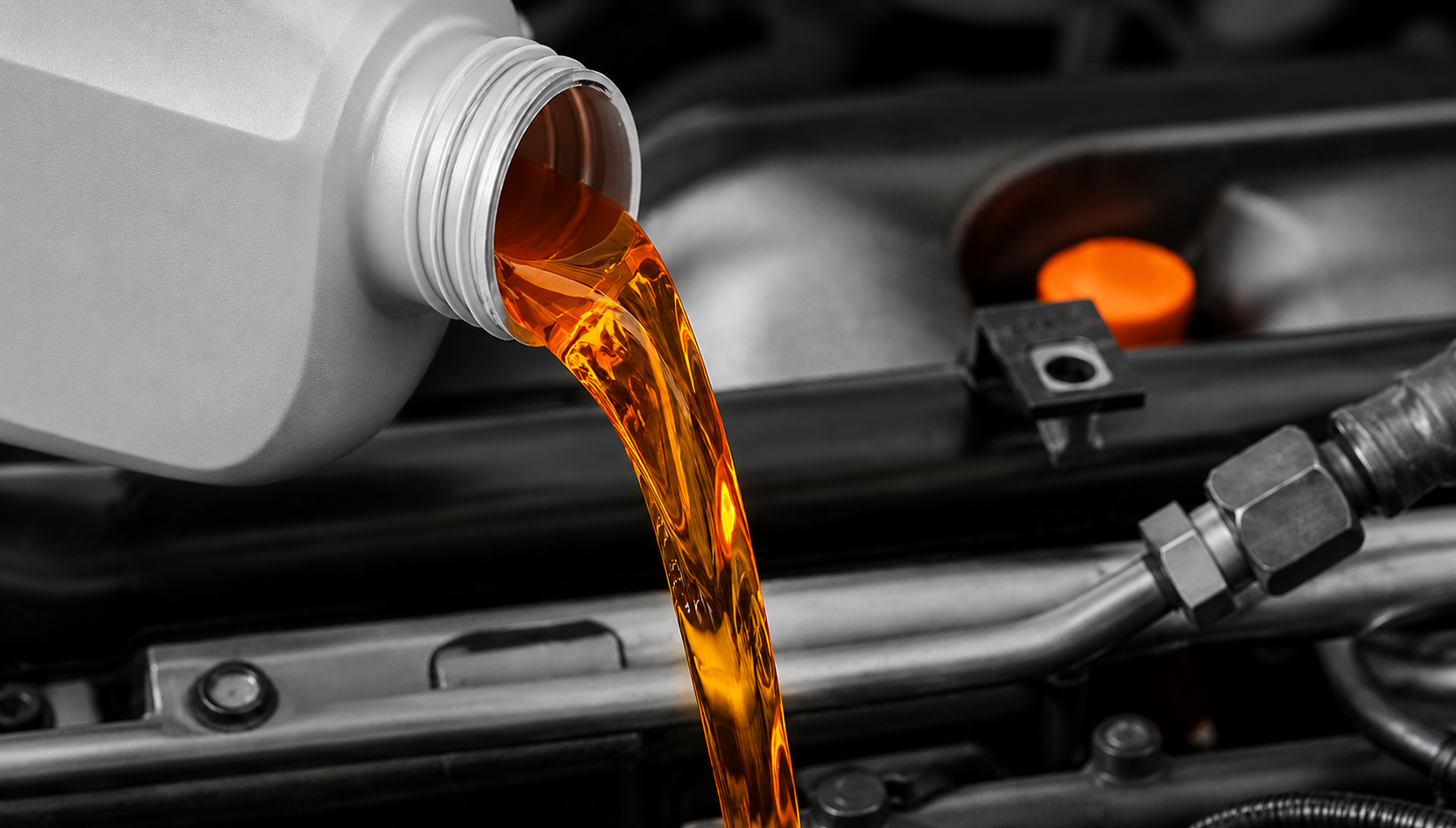 Technician checking engine fluids